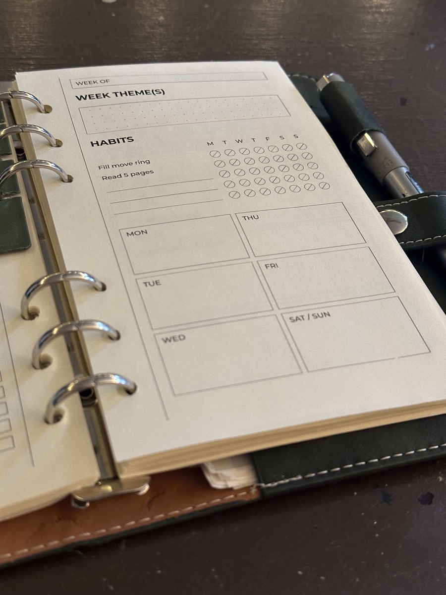 The weekly page, printed